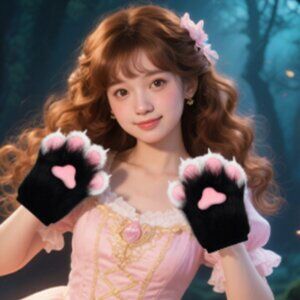 Furry Faux Fur Fox Cat Paws Gloves